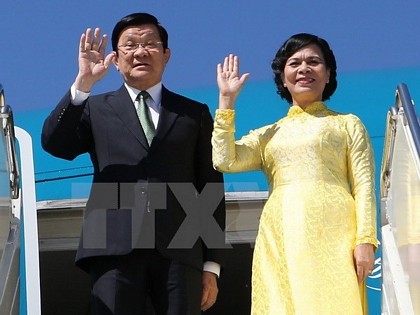 Chủ tịch nước Trương Tấn Sang và phu nhân. (Ảnh: Nguyễn Khang/TTXVN)