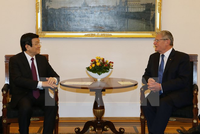 Tổng thống Đức Joachim Gauck hội đàm với Chủ tịch nước Trương Tấn Sang. (Ảnh: Nguyễn Khang/TTXVN)