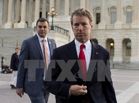 Thượng nghị sỹ Rand Paul sau khi phát biểu tại Thượng viện về 'Đạo luật yêu nước' ở Washington, DC. ngày 31/5/2015. (Nguồn: AFP/TTXVN)
