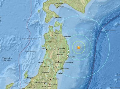 Vị trí một trận động đất ở Nhật Bản (Ảnh: USGS)