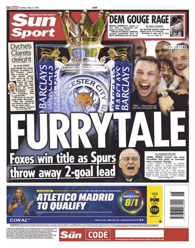 Sun Sport: Câu chuyện cổ tích, bầy cáo vô địch dù Tottenham dẫn trước 2 bàn.