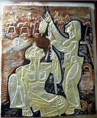 Cảnh Chợ nổi Cái Răng được “Lão gò nhôm”, mang vào trong tranh với đầy đủ nét đẹp của vùng Đồng bằng Sông Cửu Long