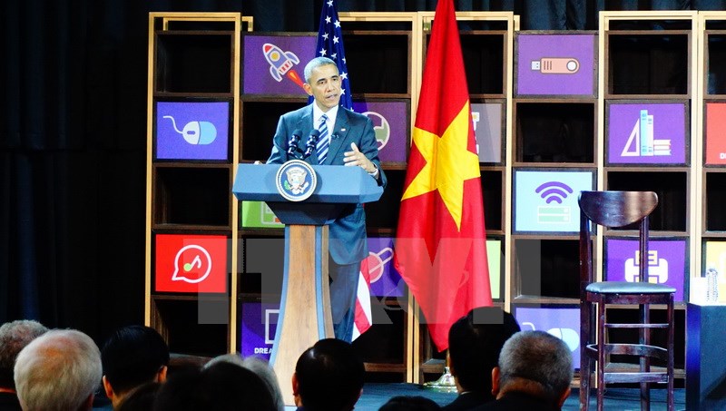 Tổng thống Barack Obama phát biểu tại buổi gặp. (Ảnh: Văn Đạt/TTXVN)