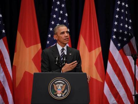 Trưa 24/5, tại Trung tâm Hội nghị Quốc gia (Hà Nội), Tổng thống Barack Obama đã có bài phát biểu trước gần 2.000 thanh niên đại diện cho giới trẻ Việt Nam. Ảnh: Minh Sơn - TTXVN
