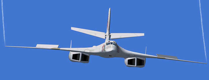 2. Tupolev Tu-160 được Liên Xô trình làng vào cuối thập niên 1980. Máy bay ném bom này có thể vừa chở 44 tấn bom và tên lửa hành trình vừa bay với tốc độ gấp đôi tốc độ âm thanh