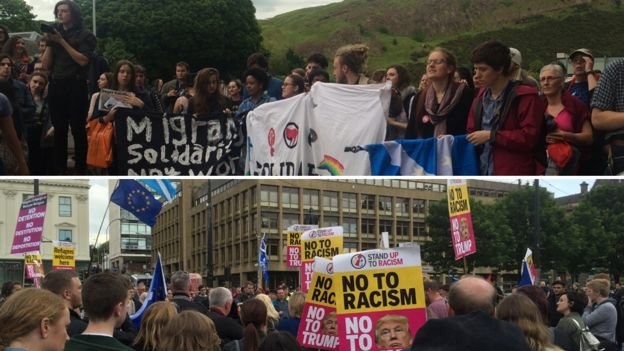 Người dân Scotland tập trung tại Edinburg và Glasgow để biểu thị sự phản đối kết quả trưng cầu và ủng hộ người nhập cư - Ảnh: BBC