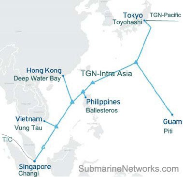 Sơ đồ tuyến cáp quang biển Liên Á - Nguồn: Submarine Networks