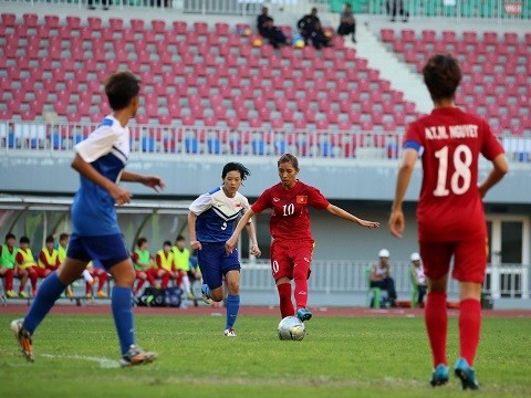 Tuyển nữ Việt Nam đã có trận ra quân hoàn hảo ở giải bóng đá nữ Đông Nam Á 2016.Ảnh: Myanmar