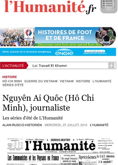 Bài viết của sử gia Ruscio về Nguyễn Ái Quốc-Hồ Chí Minh, đăng trên website Báo Nhân đạo (Pháp).