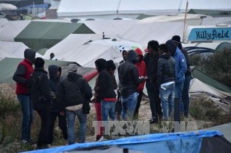 Người di cư được lệnh sơ tán khỏi khu lán trại thành phố Calais ngày 24/10. Ảnh: AFP/TTXVN