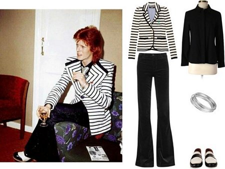 David Bowie và quần ống loe, áo vest kẻ ngang quen thuộc