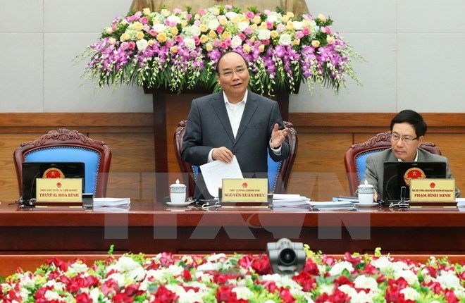 Thủ tướng Nguyễn Xuân Phúc chủ trì phiên họp Chính phủ thường kỳ tháng 11. (Ảnh: Thống Nhất/TTXVN)