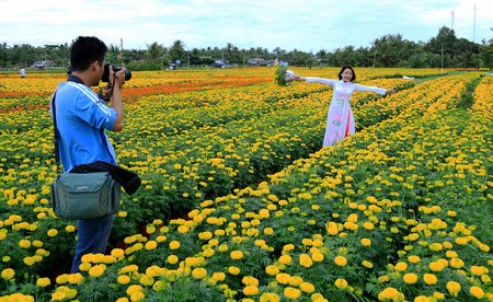 Không chỉ nhận chụp ảnh tại chợ hoa Vĩnh Long, nhiều  nhiếp ảnh còn nhận chụp tại các làng hoa Sa Đéc và Cái Mơn khi khách có nhu cầu.