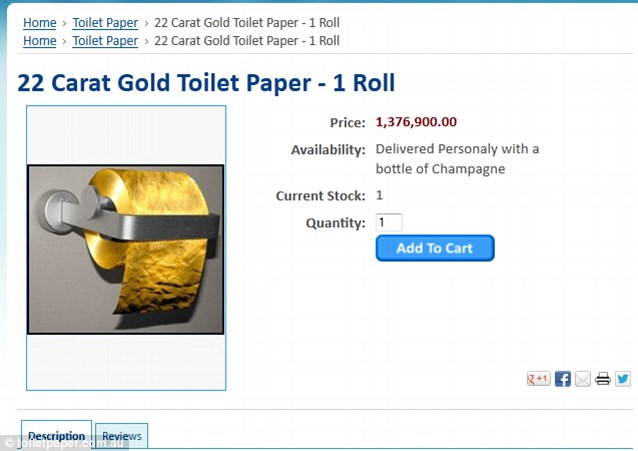 Cuộn giấy vệ sinh đắt nhất thế giới có giá trị lên tới 1,3 triệu USD được làm từ 22 carat vàng.