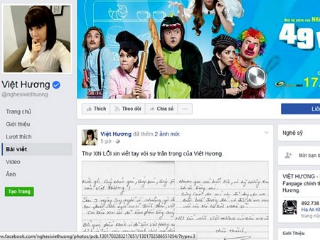  Việt Hương viết thư tay xin lỗi trên Facebook cá nhân
