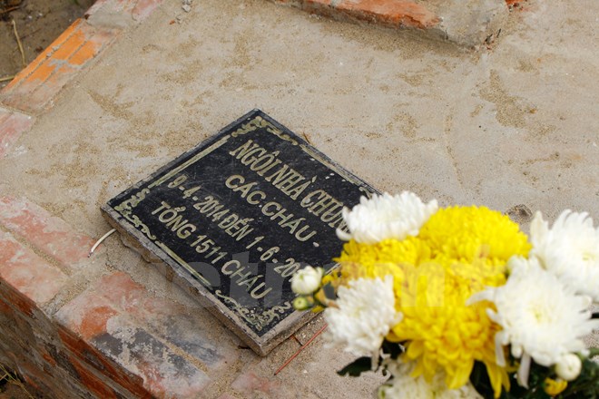 Do đất của nghĩa trang có hạn, mà số lượng thai nhi chuyển về ngày càng đông, nên một ô đất có thể chứa hơn 1000 thai nhi. Từ 9/4/2014 - 1/6/2014 có 1511 thai nhi được chôn cất trong một ô đất. (Ảnh: Huyền Trang/Vietnam+)