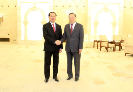 Chủ tịch nước Trần Đại Quang gặp Chủ tịch Chính hiệp Trung Quốc Du Chính Thanh