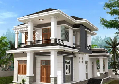Một thiết kế rất hiện đại, vững chãi, bề thế của ngôi nhà khi ngôi nhà là sự kết hợp của những cột nhà vuông to. Ảnh: Xaydungnhadepmoi.