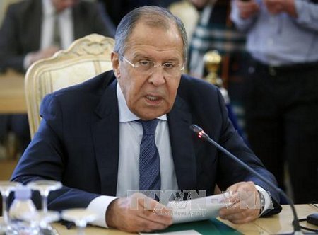 Ngoại trưởng Nga Sergei Lavrov phát biểu tại một sự kiện ở Moskva ngày 26/5. Ảnh: EPA/TTXVN