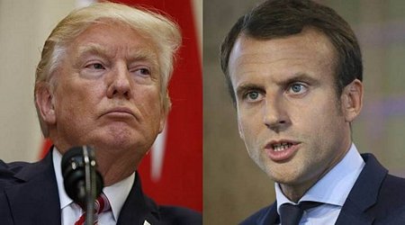 Tổng thống Mỹ Donald Trump và người đồng cấp Pháp Emmanuel Macron. (Nguồn: indianexpress.com)