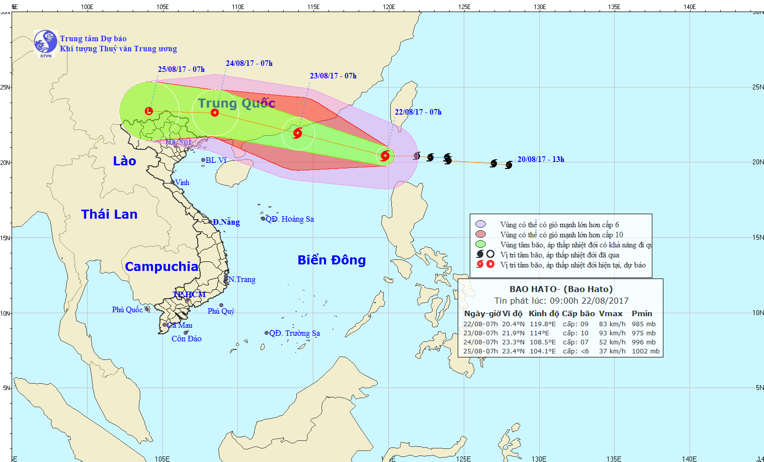 Dự báo đường đi của bão số 6 - Nguồn: Trung tâm Dự báo khí tượng thủy văn trung ương