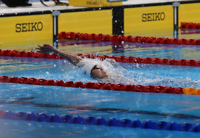 Ánh Viên ở đợt bơi chung kết 200m ngửa nữ. Ảnh: HUY ĐĂNG