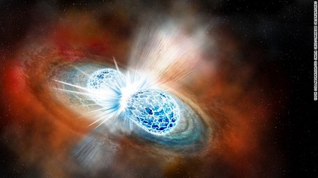 Các nhà khoa học lần đầu quan sát được vụ va chạm của 2 ngôi sao neutron vào ngày 17/8. Ảnh minh họa: Carnegie Observatories.