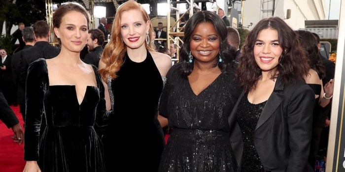 Đêm 7/1, lễ trao giải Quả cầu vàng 2017 (Golden Globes) đã diễn ra với sự góp mặt của hàng loạt ngôi sao nổi tiếng thế giới. Thay vì biến thảm đỏ thành sàn diễn thời trang như mọi năm, các ngôi sao đồng loạt diện trang phục màu đen ủng hộ phong trào Time's Up - chiến dịch chống xâm hại và quấy rối tình dục được 300 phụ nữ ở Hollywood ký tên tham gia.