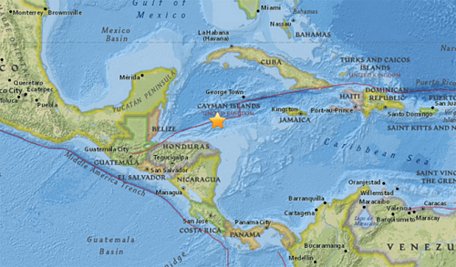 Trận động đất mạnh 7,6 độ Richter xảy ra tại Biển Caribe, ngoài khơi phía Bắc Honduras. Nguồn: accuweather.com