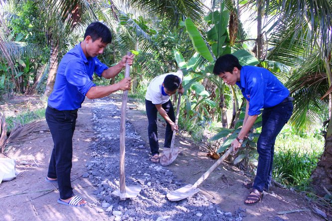 Bên cạnh các hoạt động an sinh xã hội, các bạn trẻ còn hỗ trợ ngày công xây nhà nhân ái, nâng cấp đường nông thôn, trồng hoa kiểng, rong cây che chắn tầm nhìn… 