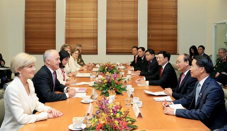 Thủ tướng Nguyễn Xuân Phúc hội đàm với Thủ tướng Malcolm Turnbull. Ảnh: VGP/Quang Hiếu