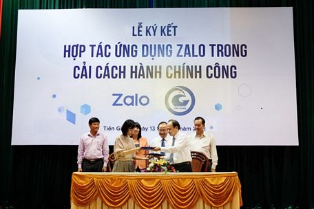 Lễ ký kết hợp tác ứng dụng Zalo với tỉnh Tiền Giang trong cải cách hành chính công.
