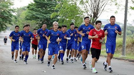 Đội Olympic Việt Nam luyện tập ở Asiad (Nguồn: TTXVN)