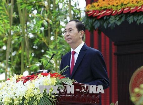 Chủ tịch nước Trần Đại Quang đọc diễn văn kỷ niệm 130 năm Ngày sinh Chủ tịch Tôn Đức Thắng.