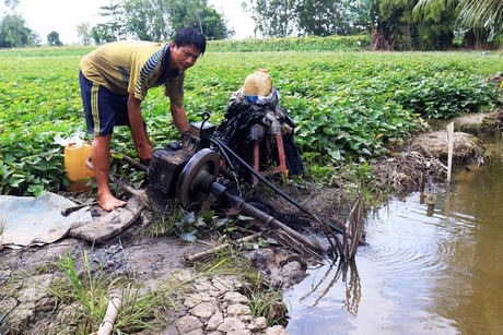 Triều cường tràn nước đường đan ấp Hòa An, xã Nguyễn Văn Thảnh.