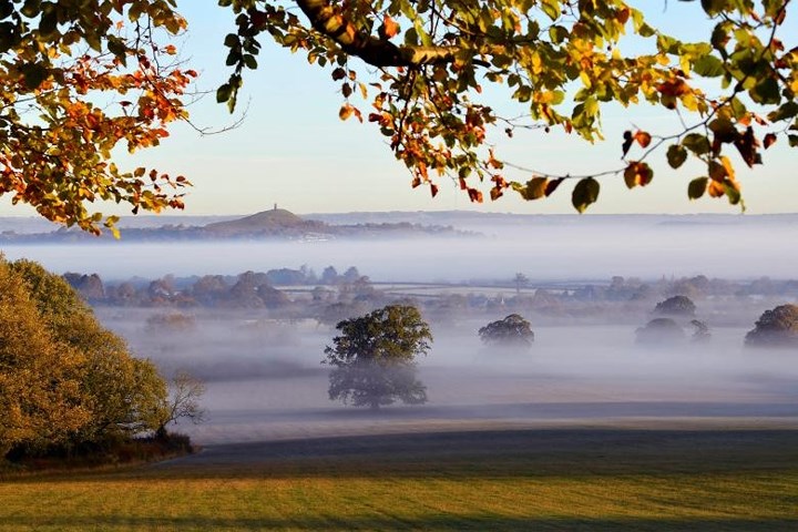Cảnh mùa thu đẹp như chốn bồng lai vào sáng sớm 2/11 ở Glastonbury nước Anh.