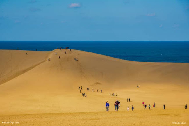 9. Cồn cát Tottori: Ít du khách nghĩ rằng Nhật Bản lại có phong cảnh giống như sa mạc. Nhưng tỉnh Tottori có một khu vực được bao phủ bởi các cồn cát, đón hoảng 2 triệu du khách tham quan mỗi năm.    Cồn cát Tottori có chiều dài khoảng 10km dọc bờ biển và được gọi là tiểu sa mạc Sahara. Tại đây, du khách có thể tham gia hoạt trượt ván trên cồn cát.