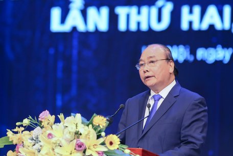 Thủ tướng Nguyễn Xuân Phúc phát biểu tại Lễ trao giải báo chí toàn quốc về phòng chống tham nhũng. Ảnh: VGP/Quang Hiếu