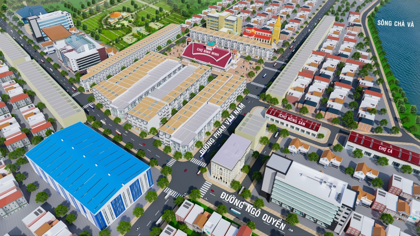 Phối cảnh tổng thể dự án chợ và nhà phố TX Bình Minh