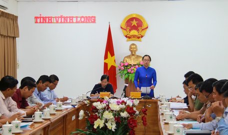 Phó Chủ tịch UBND tỉnh- Nguyễn Thị Quyên Thanh phát biểu chỉ đạo tại cuộc họp.