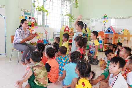 Xã Tân Mỹ (Trà Ôn) là xã có đông đồng bào dân tộc Khmer. Trong ảnh: Trẻ mầm non Trường Mầm non Tân Mỹ.