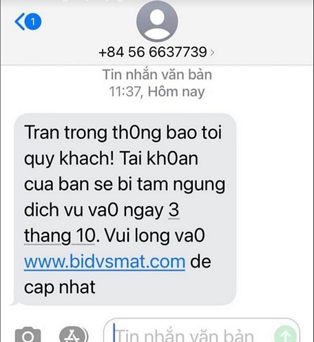 Tin nhắn mạo danh BIDV để lừa đảo
