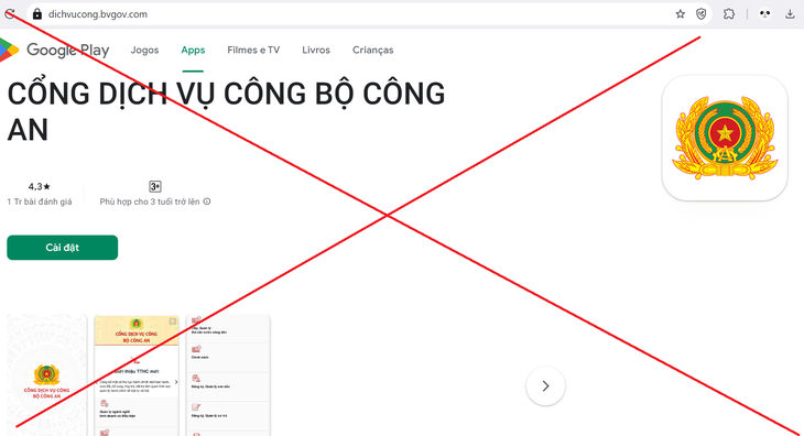Giao diện đường link “lạ” mà kẻ gian dùng để lừa người dân tải app VNeID giả mạo - Ảnh: Chụp màn hình