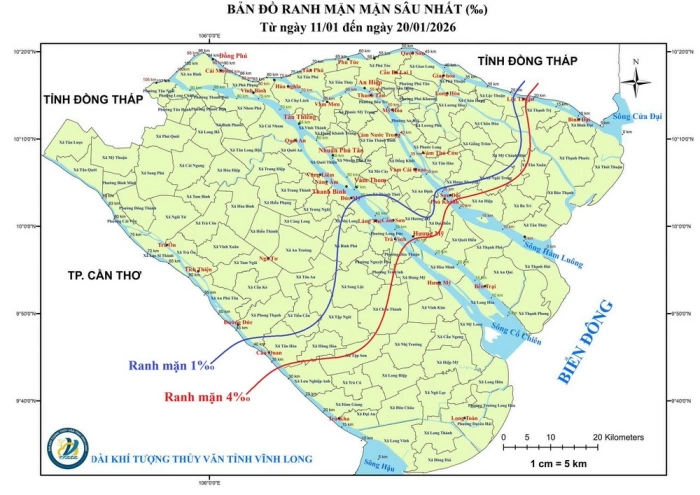 Độ mặn có khả năng tăng dần từ ngày 12-17/1